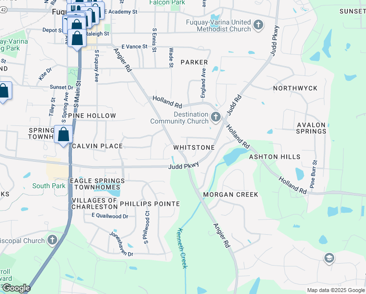 map of restaurants, bars, coffee shops, grocery stores, and more near 501 Creek Valley Drive in Fuquay-Varina