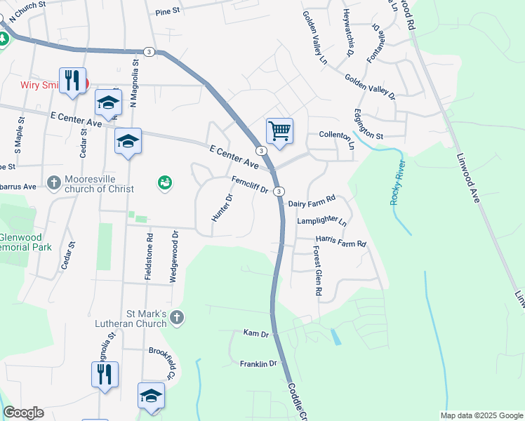 map of restaurants, bars, coffee shops, grocery stores, and more near 846 Vintage Drive in Mooresville