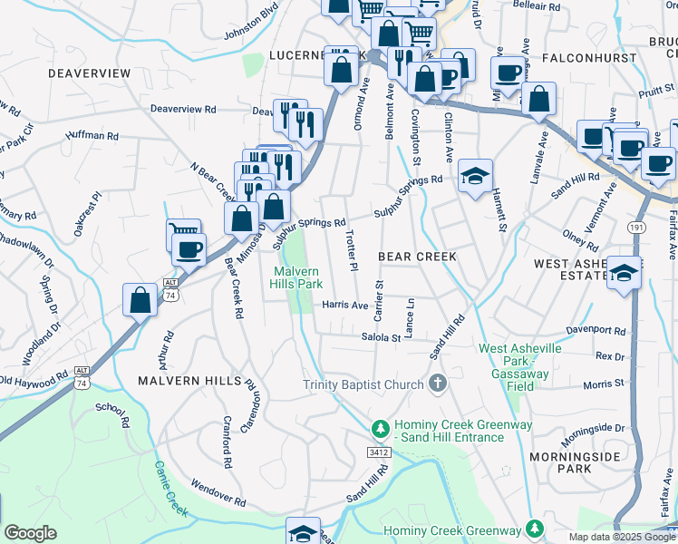 map of restaurants, bars, coffee shops, grocery stores, and more near 103 Middlemont Avenue in Asheville