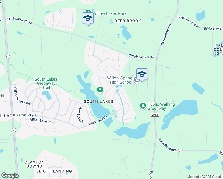 map of restaurants, bars, coffee shops, grocery stores, and more near 549 Long Lake Drive in Fuquay-Varina