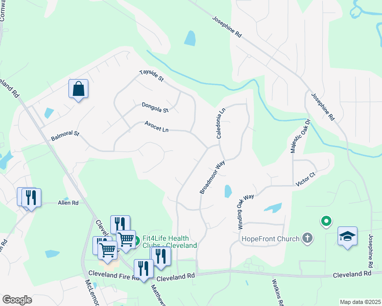map of restaurants, bars, coffee shops, grocery stores, and more near 48 Arabella Lane in Clayton
