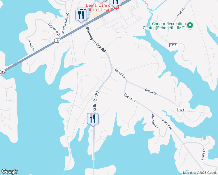 map of restaurants, bars, coffee shops, grocery stores, and more near 7950 Barkwood Lane in Sherrills Ford
