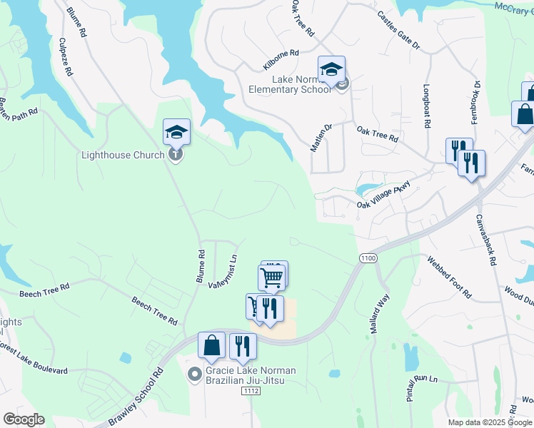 map of restaurants, bars, coffee shops, grocery stores, and more near 166 Herons Gate Drive in Mooresville