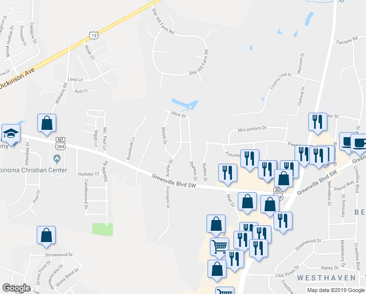 map of restaurants, bars, coffee shops, grocery stores, and more near 3004 Caldwell Court in Greenville