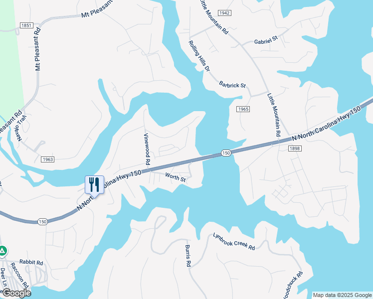 map of restaurants, bars, coffee shops, grocery stores, and more near 7151 Vinewood Road in Sherrills Ford
