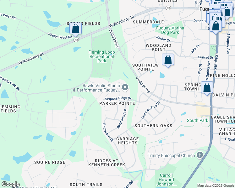 map of restaurants, bars, coffee shops, grocery stores, and more near 630 Silk Tree Trace in Fuquay-Varina