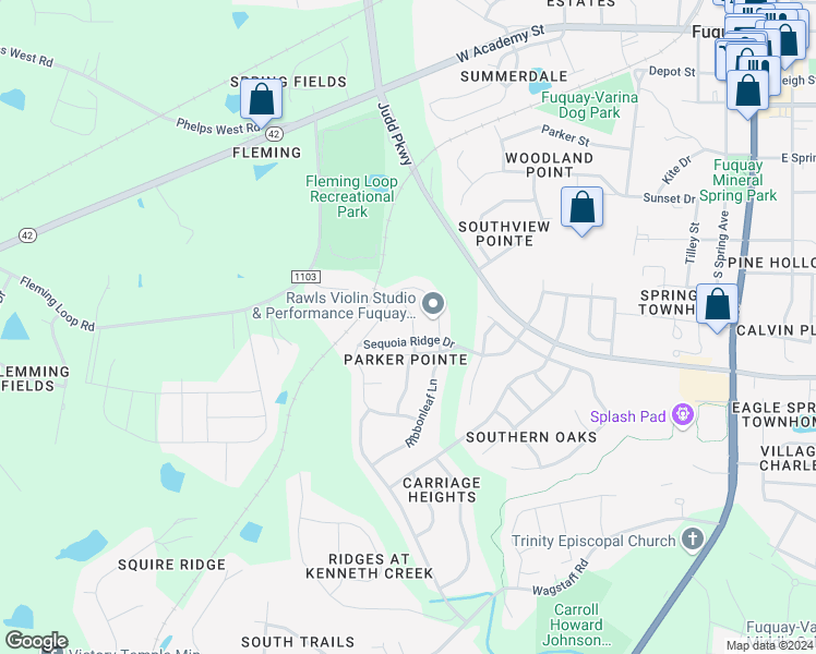 map of restaurants, bars, coffee shops, grocery stores, and more near 630 Silk Tree Trace in Fuquay-Varina
