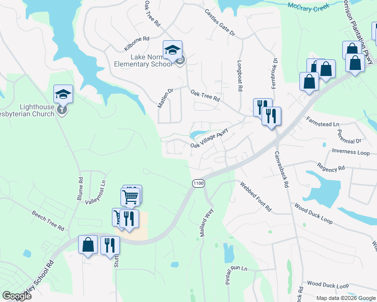 map of restaurants, bars, coffee shops, grocery stores, and more near 136 Ashwood Lane in Mooresville