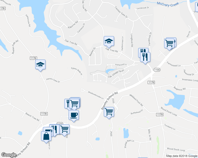 map of restaurants, bars, coffee shops, grocery stores, and more near 111 Bevington Way in Mooresville