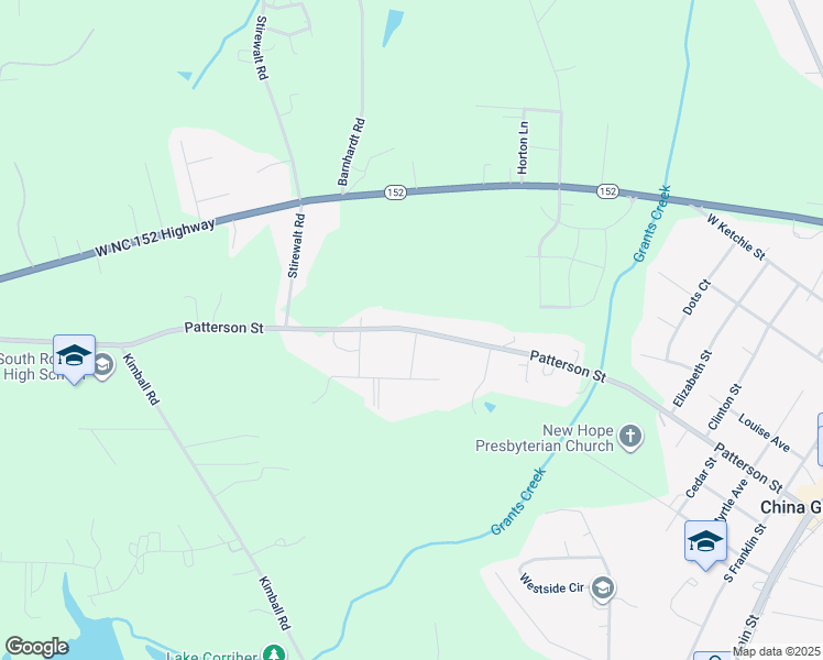 map of restaurants, bars, coffee shops, grocery stores, and more near 1205 Patterson Street in China Grove