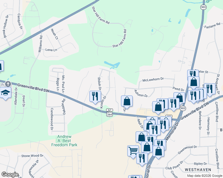 map of restaurants, bars, coffee shops, grocery stores, and more near 3004 Caldwell Court in Greenville