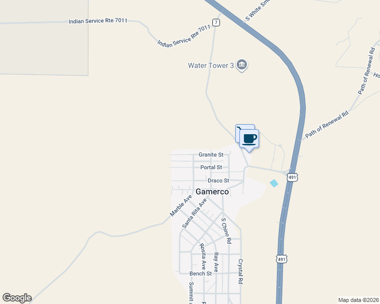 map of restaurants, bars, coffee shops, grocery stores, and more near 840-860 Granite Street in Gallup