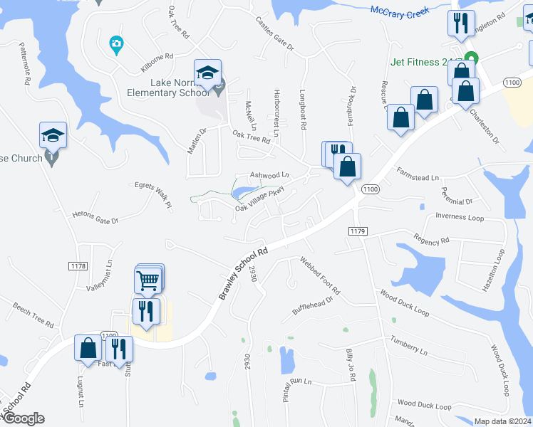 map of restaurants, bars, coffee shops, grocery stores, and more near 210 Clusters Circle in Mooresville