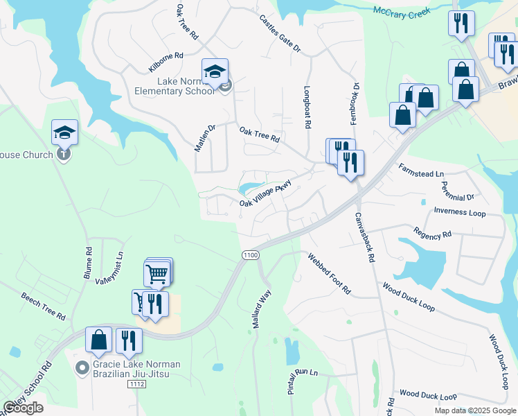 map of restaurants, bars, coffee shops, grocery stores, and more near 179 Clusters Circle in Mooresville