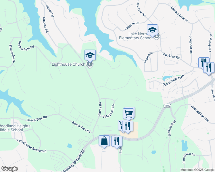 map of restaurants, bars, coffee shops, grocery stores, and more near 104 Harrison Point Court in Mooresville