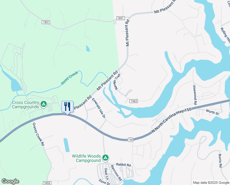 map of restaurants, bars, coffee shops, grocery stores, and more near 6747 Navajo Trail in Lake Norman of Catawba