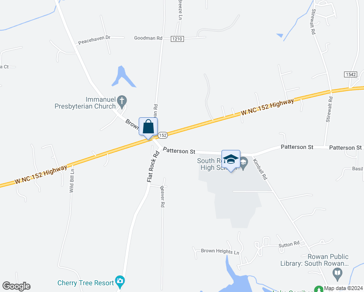 map of restaurants, bars, coffee shops, grocery stores, and more near 1740 Patterson Street in China Grove