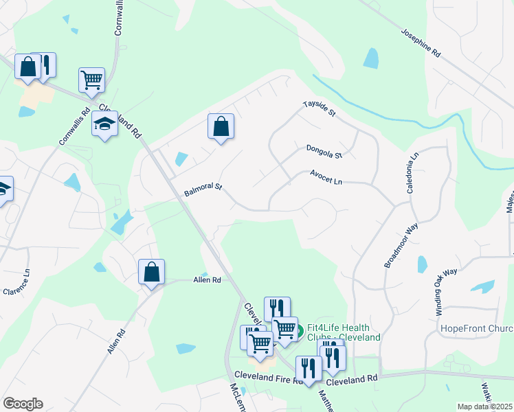 map of restaurants, bars, coffee shops, grocery stores, and more near 313 Balmoral Street in Clayton