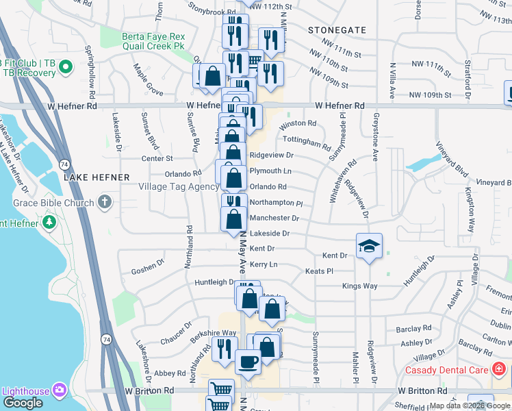 map of restaurants, bars, coffee shops, grocery stores, and more near 2817 Northampton Place in The Village