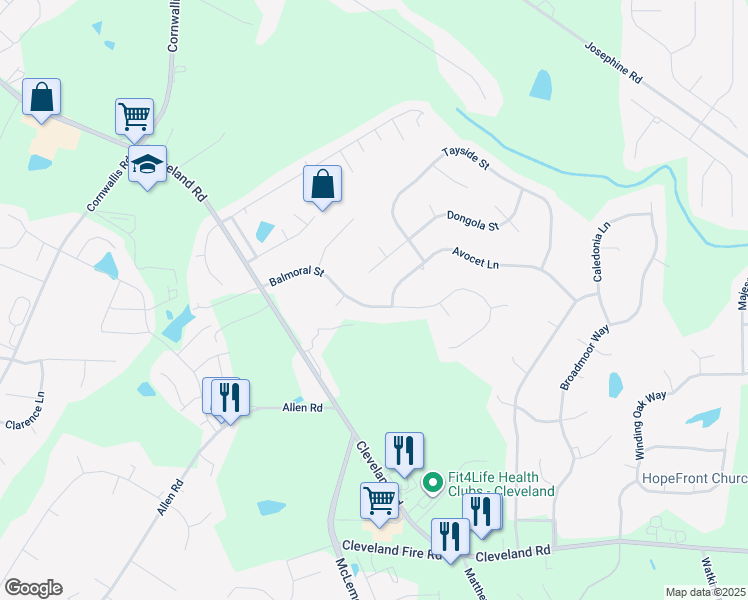 map of restaurants, bars, coffee shops, grocery stores, and more near 313 Balmoral Street in Clayton