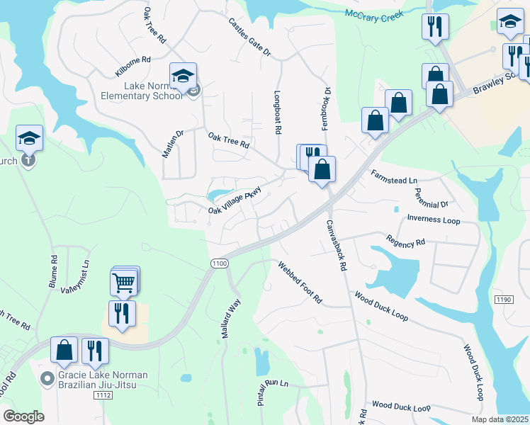 map of restaurants, bars, coffee shops, grocery stores, and more near 158 Springwood Lane in Mooresville