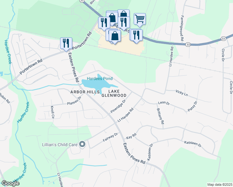 map of restaurants, bars, coffee shops, grocery stores, and more near 109 Lakeview Drive in Greenville
