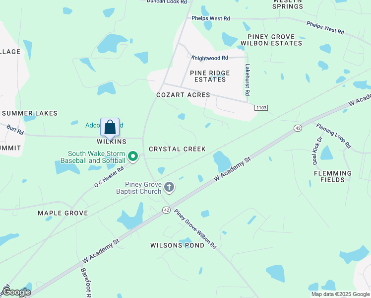 map of restaurants, bars, coffee shops, grocery stores, and more near 5748 Stone Crystal Drive in Fuquay Varina