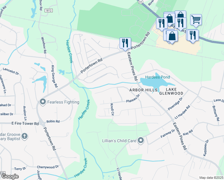 map of restaurants, bars, coffee shops, grocery stores, and more near 122 Arbor Drive in Greenville