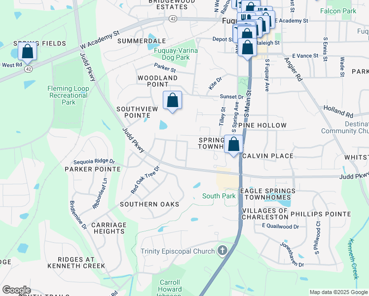 map of restaurants, bars, coffee shops, grocery stores, and more near 618 Monterey Pine Drive in Fuquay Varina