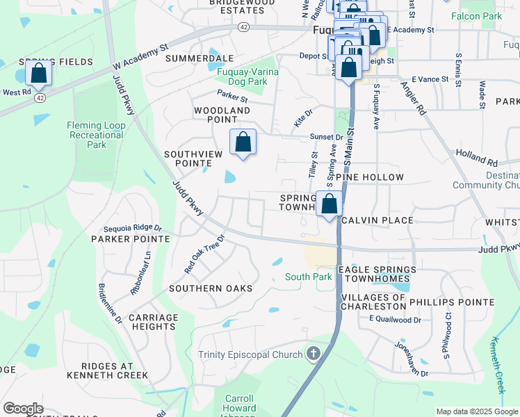 map of restaurants, bars, coffee shops, grocery stores, and more near 618 Monterey Pine Drive in Fuquay Varina