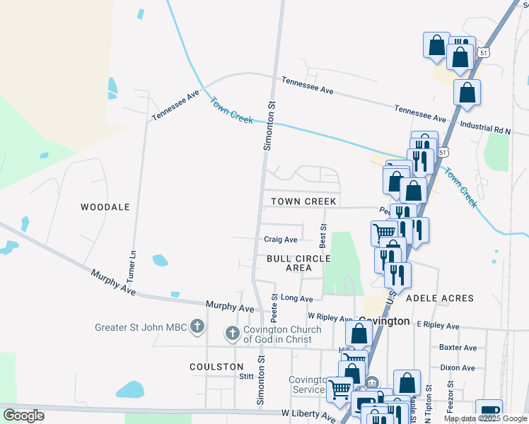 map of restaurants, bars, coffee shops, grocery stores, and more near 825 Peeler Rd in Covington