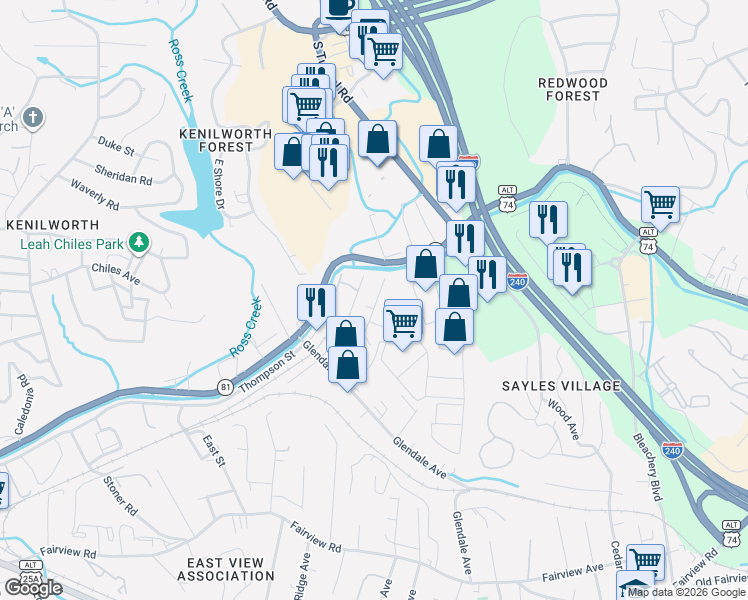 map of restaurants, bars, coffee shops, grocery stores, and more near 27 Mulvaney Street in Asheville