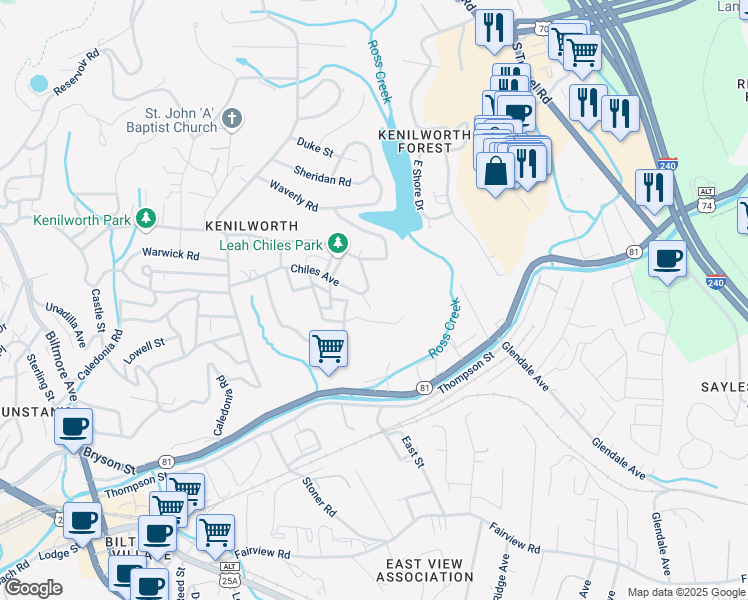 map of restaurants, bars, coffee shops, grocery stores, and more near 48 Westchester Drive in Asheville