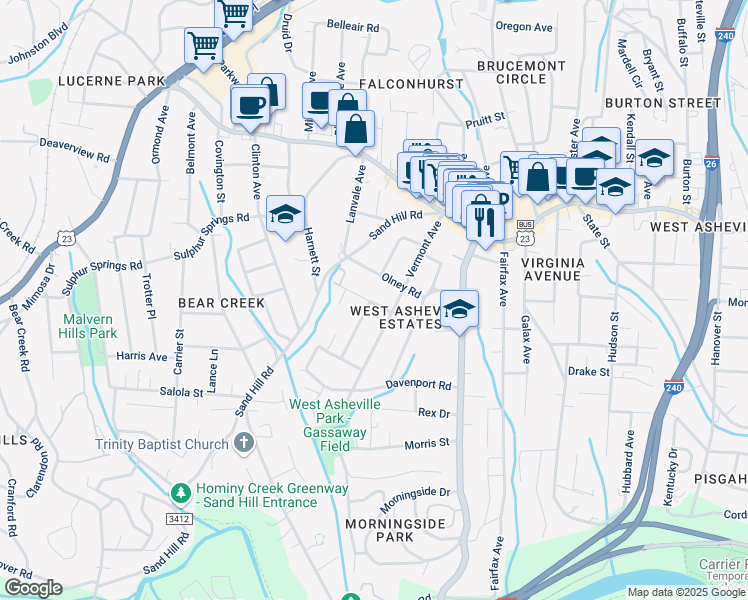 map of restaurants, bars, coffee shops, grocery stores, and more near 19 Russell Street in Asheville