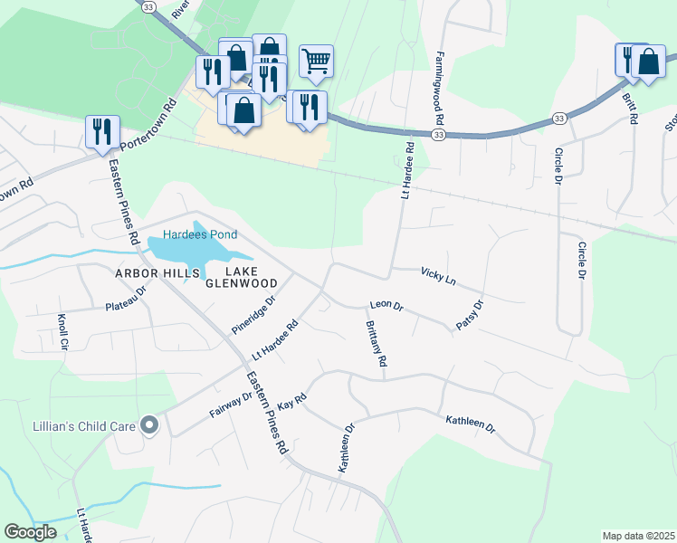map of restaurants, bars, coffee shops, grocery stores, and more near 1510 Lt Hardee Road in Greenville