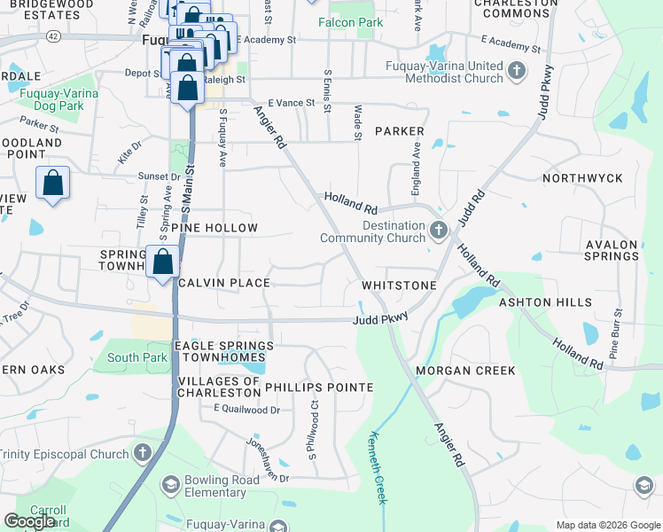 map of restaurants, bars, coffee shops, grocery stores, and more near in Fuquay-Varina