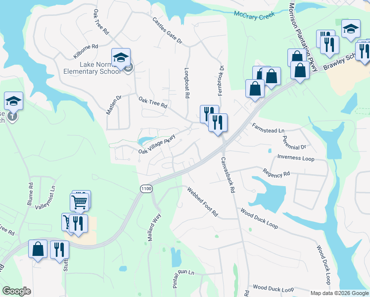 map of restaurants, bars, coffee shops, grocery stores, and more near 140 Springwood Lane in Mooresville