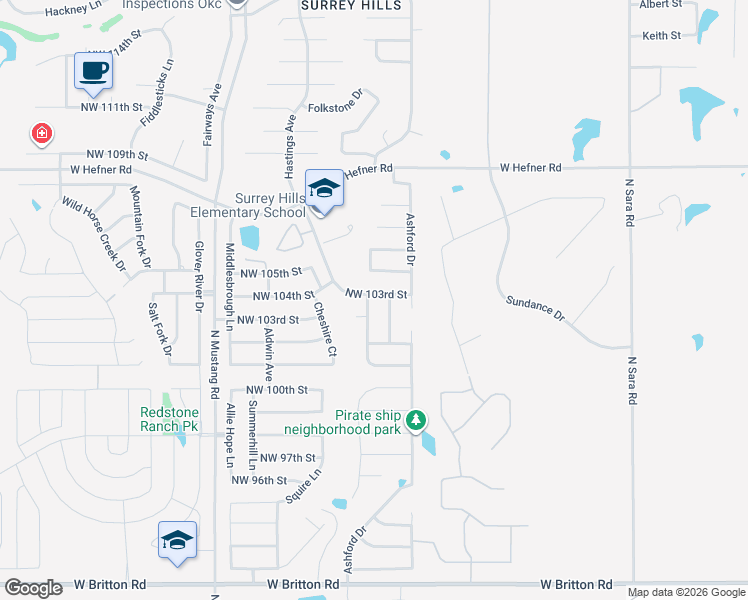 map of restaurants, bars, coffee shops, grocery stores, and more near 10328 Queensbury Dr in Yukon