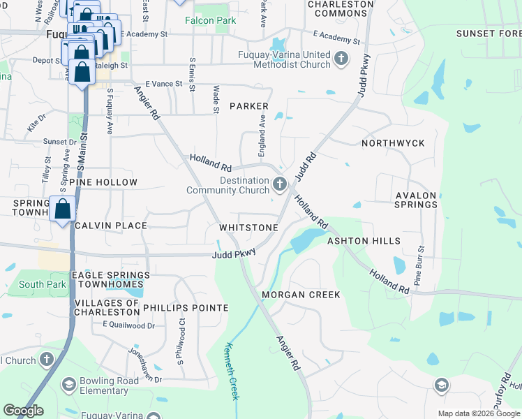 map of restaurants, bars, coffee shops, grocery stores, and more near 609 Quest Ridge Drive in Fuquay-Varina