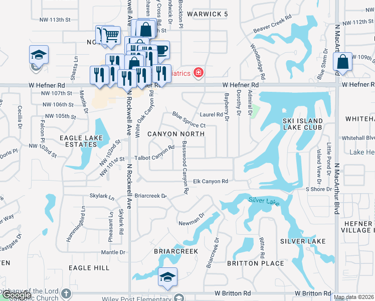 map of restaurants, bars, coffee shops, grocery stores, and more near 6728 Talbot Canyon Road in Oklahoma City