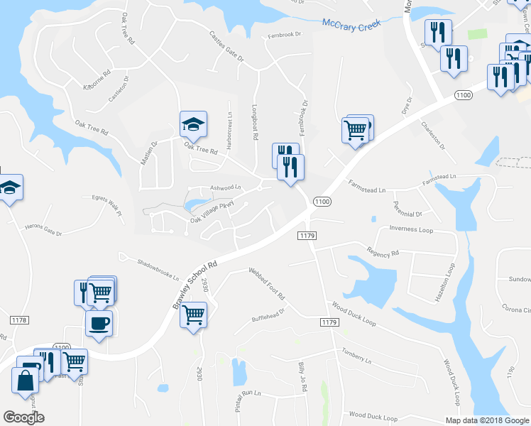 map of restaurants, bars, coffee shops, grocery stores, and more near 125 Springwood Lane in Mooresville