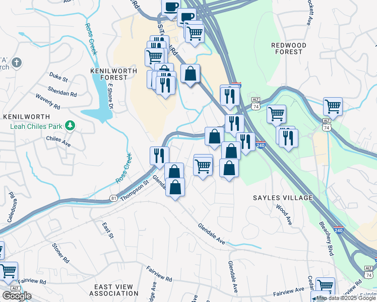 map of restaurants, bars, coffee shops, grocery stores, and more near 27 Mulvaney Street in Asheville