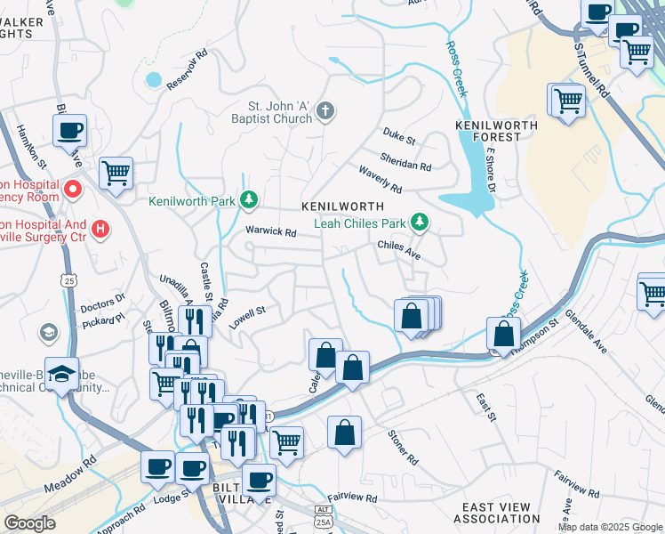 map of restaurants, bars, coffee shops, grocery stores, and more near 5 Ravenna Street in Asheville