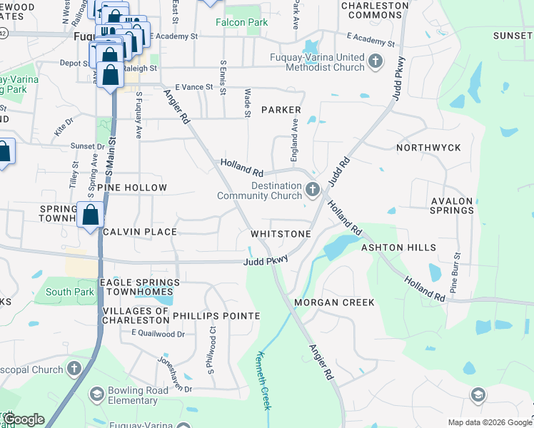 map of restaurants, bars, coffee shops, grocery stores, and more near 505 Quest Ridge Drive in Fuquay-Varina