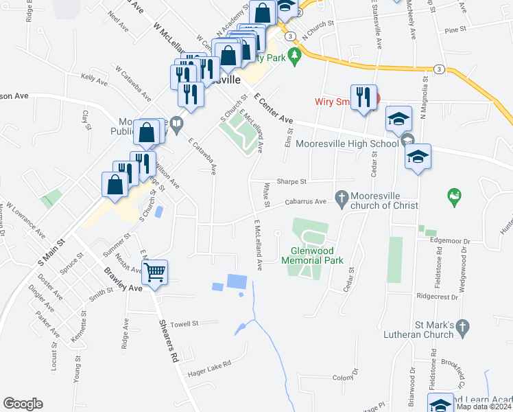 map of restaurants, bars, coffee shops, grocery stores, and more near 276 East McLelland Avenue in Mooresville