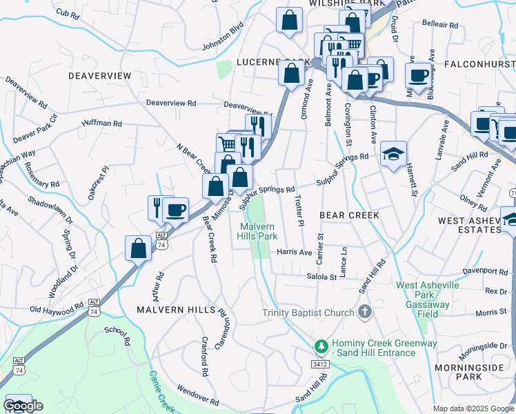 map of restaurants, bars, coffee shops, grocery stores, and more near 75 Rumbough Place in Asheville
