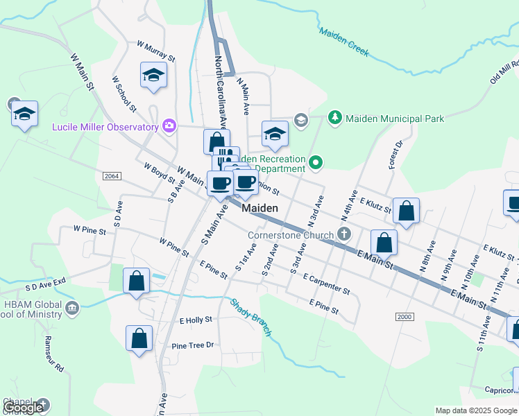 map of restaurants, bars, coffee shops, grocery stores, and more near in Maiden