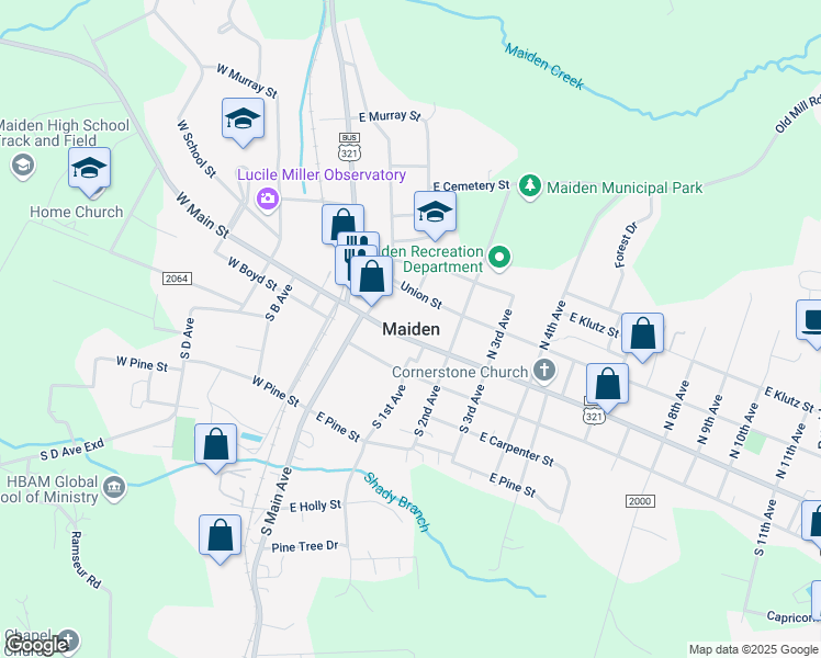 map of restaurants, bars, coffee shops, grocery stores, and more near in Maiden