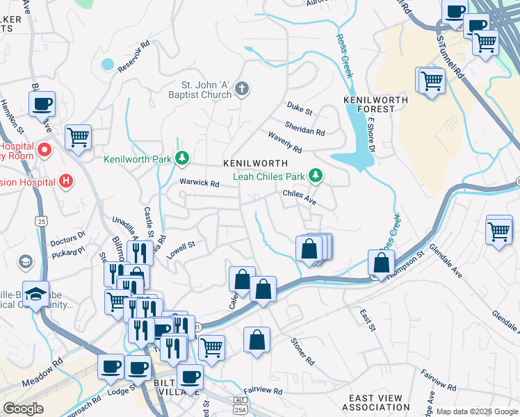 map of restaurants, bars, coffee shops, grocery stores, and more near 5 Ravenna St in Asheville