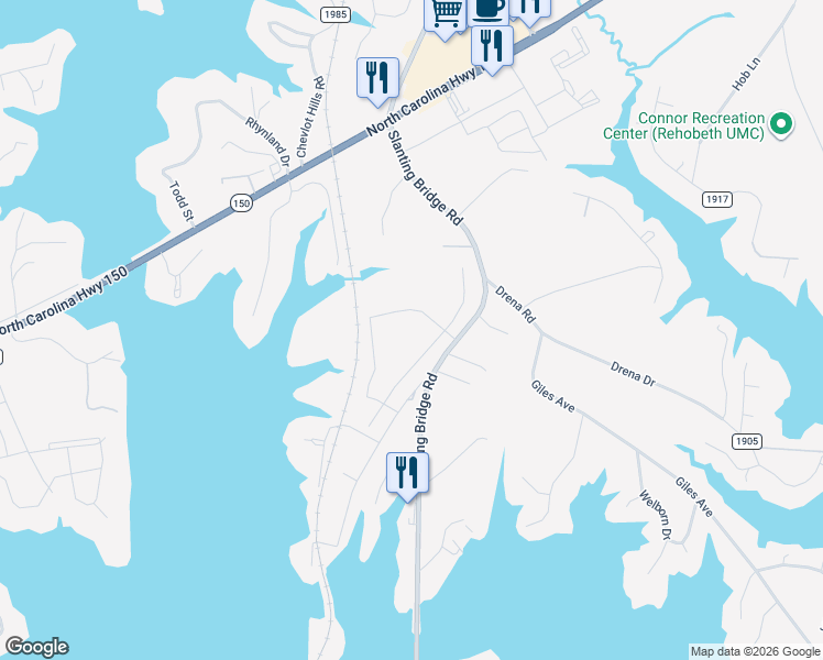 map of restaurants, bars, coffee shops, grocery stores, and more near 4251 Slanting Bridge Road in Sherrills Ford